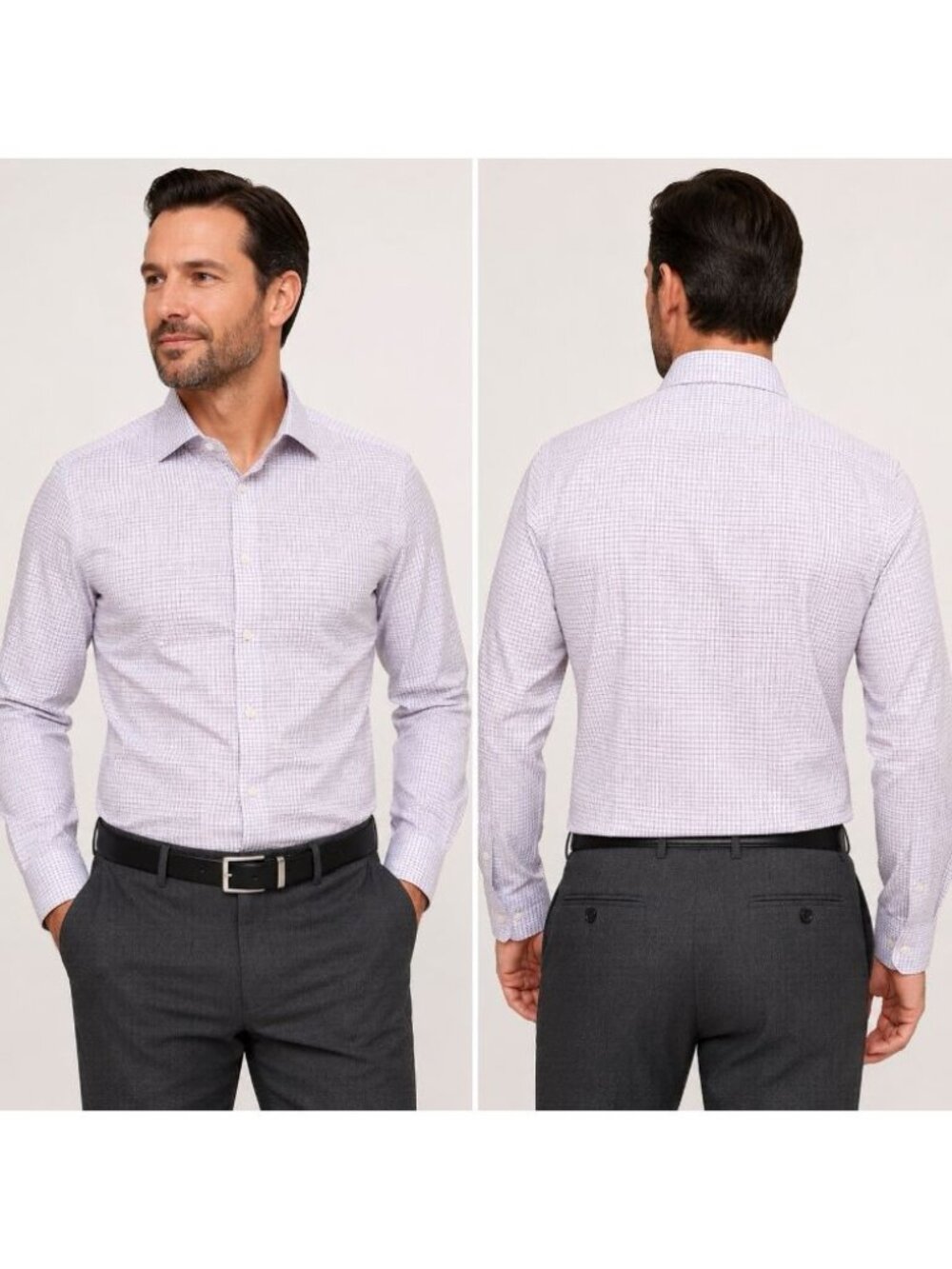 Banana Republic Non Iron Slim Fit Dress Shirt XL 18.5x36.5 Purple Plaid NWT